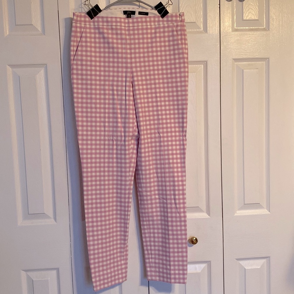 J Crew Pink and White Gingham Martie Pants